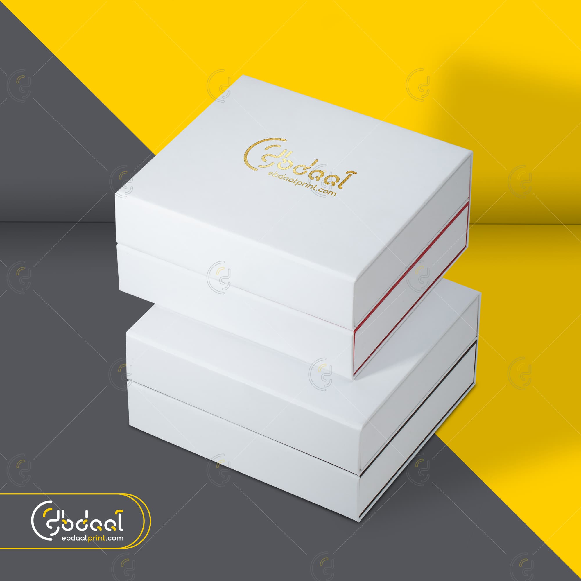 Ebdaat White Magnetic Box Stack — Gold Foil